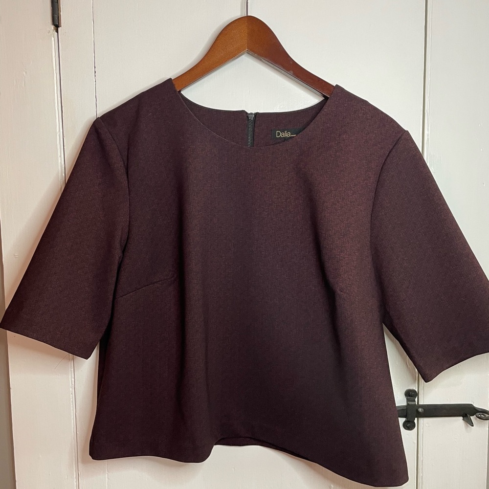 Dalia Women's Dark Plum Short-Sleeve Boxy Top Back Zipper Accent Size XL